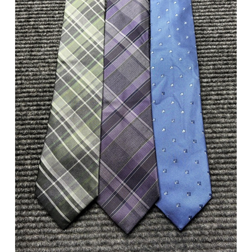 Reaction Kenneth Cole Silk‎ Blend Tie Mens OS Multicolor Plaid Set Of 3 Necktie